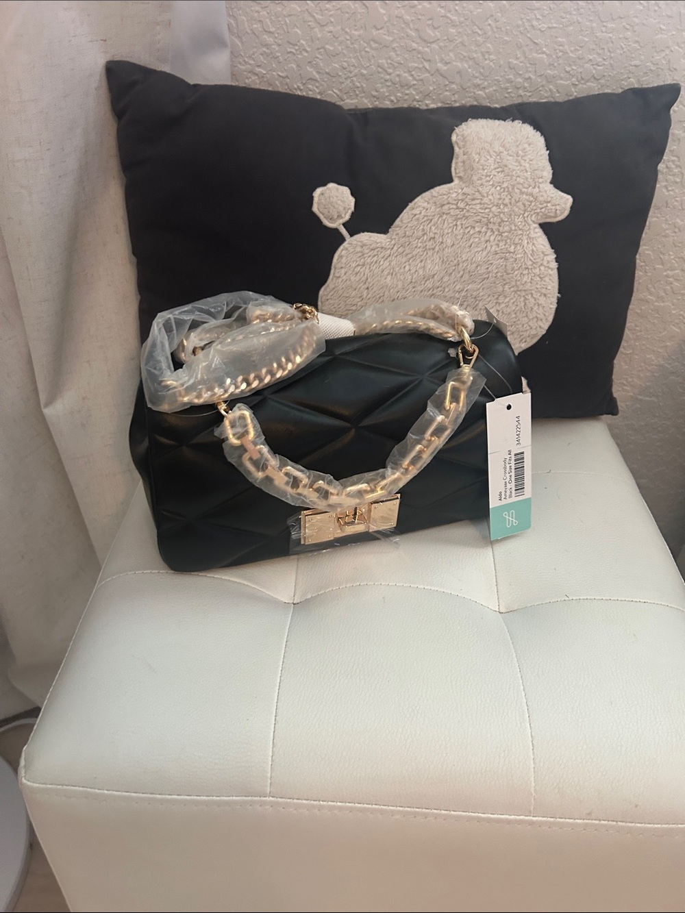 NWT ALDO Black Quilted Shoulder Bag with Gold Chain